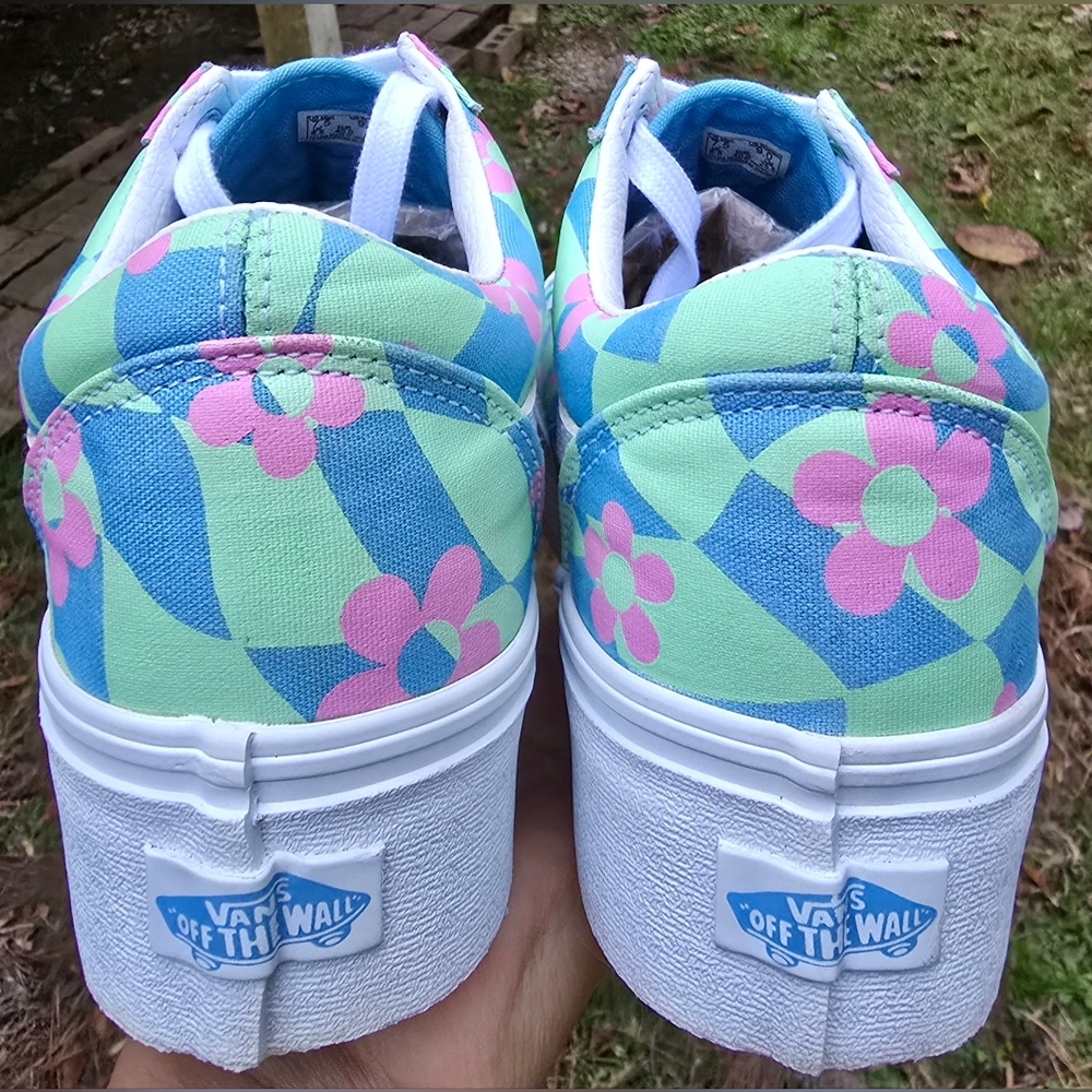 Unisex Sz 7.5 Men's/9.0 Women's VANS OLD SKOOL STACKED CHECKERED FLORAL Platform - Picture 5 of 7
